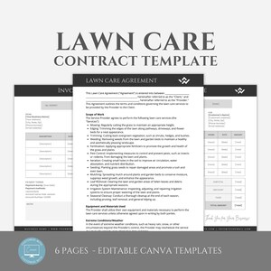 Editable Lawn Care Contract Template, Professional Lawn Maintenance Service Agreement, Independent Contractor Agreement, Canva editable