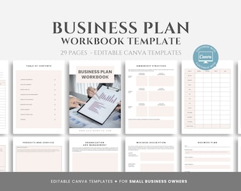 Editable Business Plan Workbook Template, Business Planning Workbook, Business Plan Template, Minimalist Small Business Canva Template