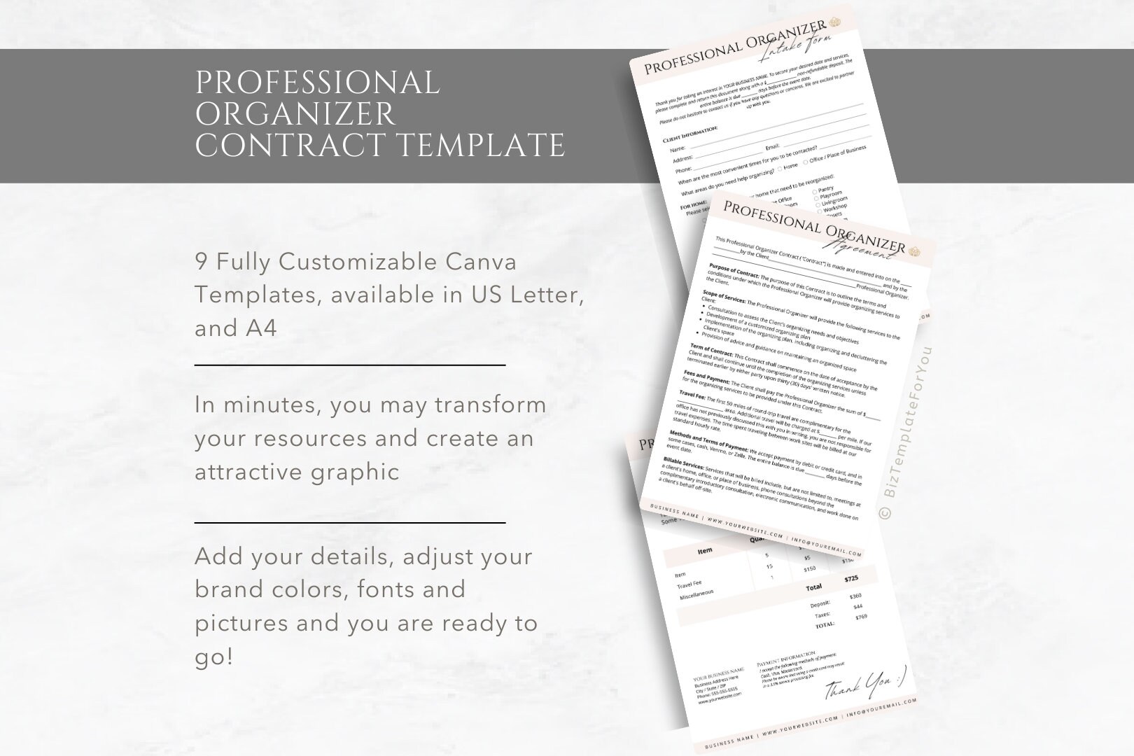 Editable Professional Organizer Contract Template, Client Intake Form, Organizing Service Agreement, Invoice Template, Canva Editable - Etsy editable-professional-organizer-contract-template-client-intake-form-organizing-service-agreement-invoice-template-canva-editable-etsy