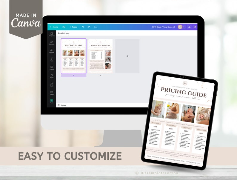 Birth Doula Price List Editable Rate Sheet Doula Business Etsy