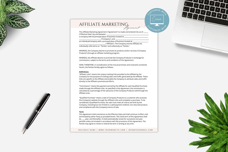 Editable Affiliate Marketing Agreement Template, Affiliate Program ...