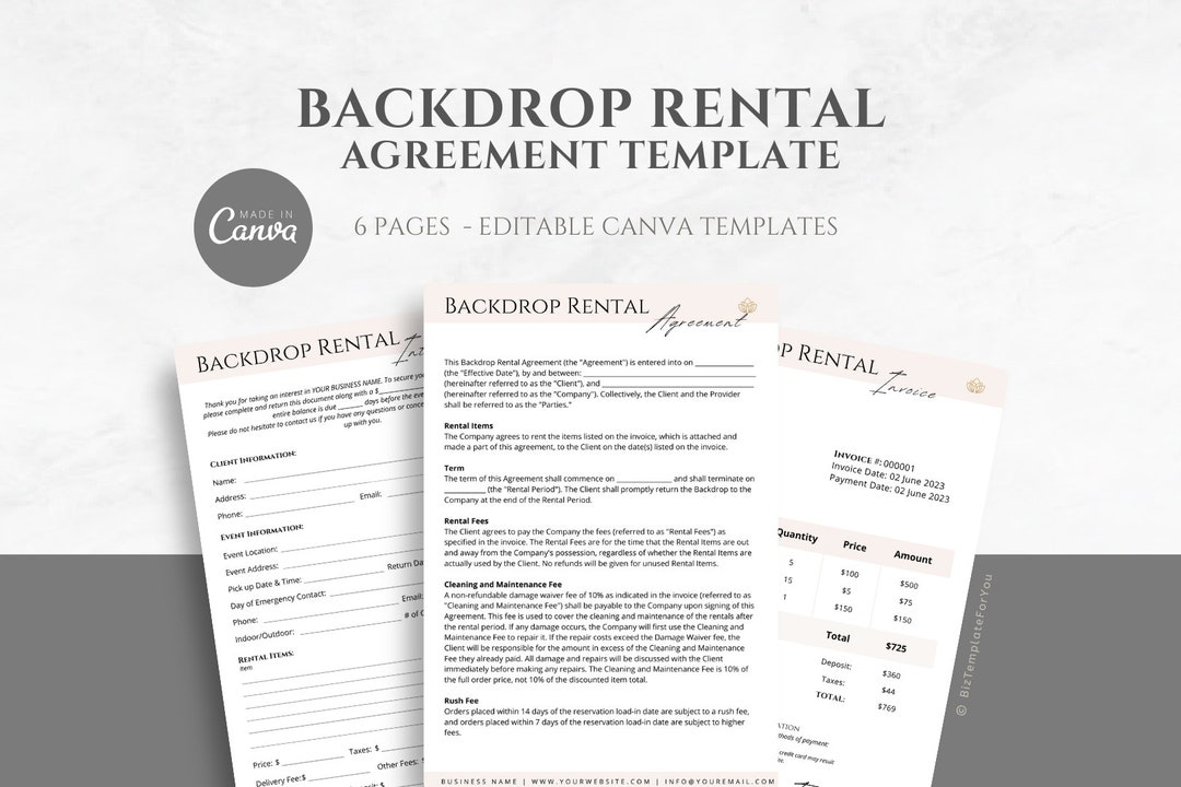 Editable Backdrop Rental Agreement, Party Equipment Rental Contract ...