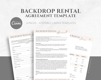Editable Backdrop Rental Agreement, Party Equipment Rental Contract Template, Backdrop Rental Business Form, including Invoice Template