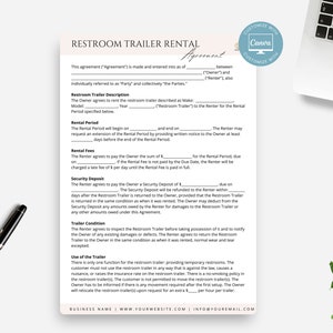 Editable Restroom Trailer Rental Agreement Template, Portable Toilet ...