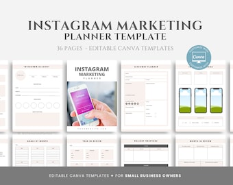 Editable Instagram Planner Template, Social Media Strategy Workbook for Small Business, IG Marketing Planner Canva Templates, Canva Editable