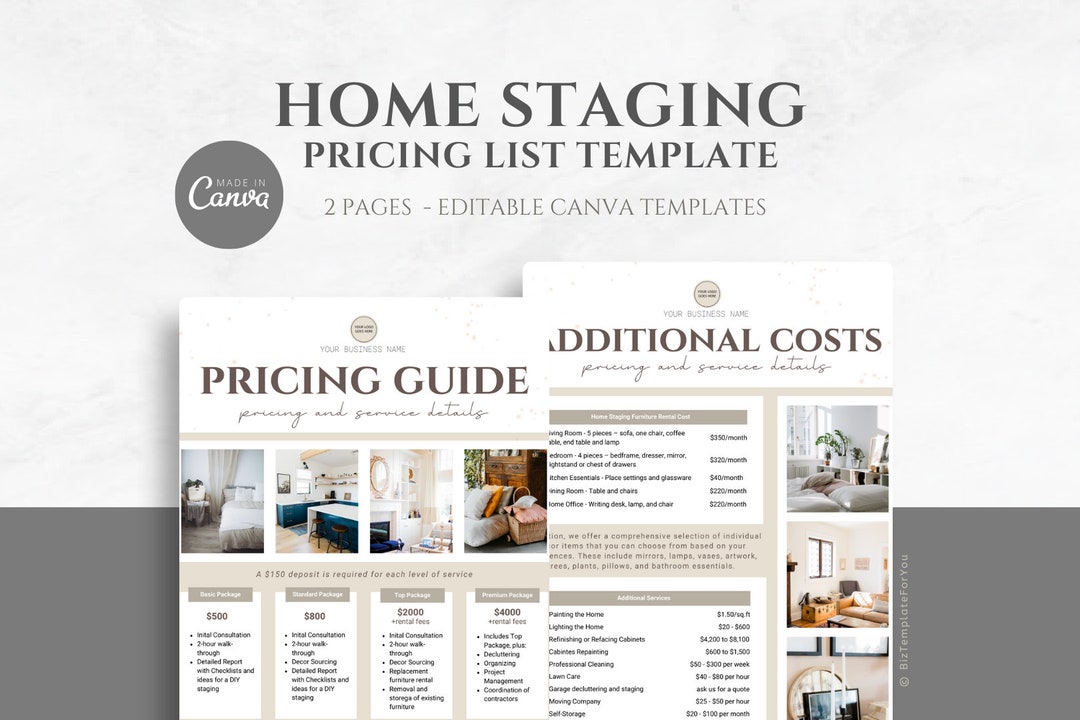 Editable Home Staging Pricing List Template, Property Staging Pricing