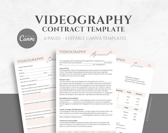 Editable Videography Contract Template, Including Intake Form and Invoice, Canva Template for Freelance Videographers, Photography Forms