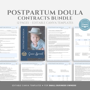 Editable Postpartum Doula Contract Templates Bundle, Doula Business Forms, Doula Paperwork, Canva Templates, Postpartum Doula Form Packet