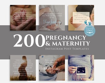 200 Instagram Pregnancy Social Media Templates, Maternity Canva Bundle, Doula Social Media, Postpartum Quotes, Canva editable