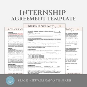 Editable Internship Contract Template, Internship Agreement, Internship Terms, Educational Internship, Company Intern Agreement, Canva File