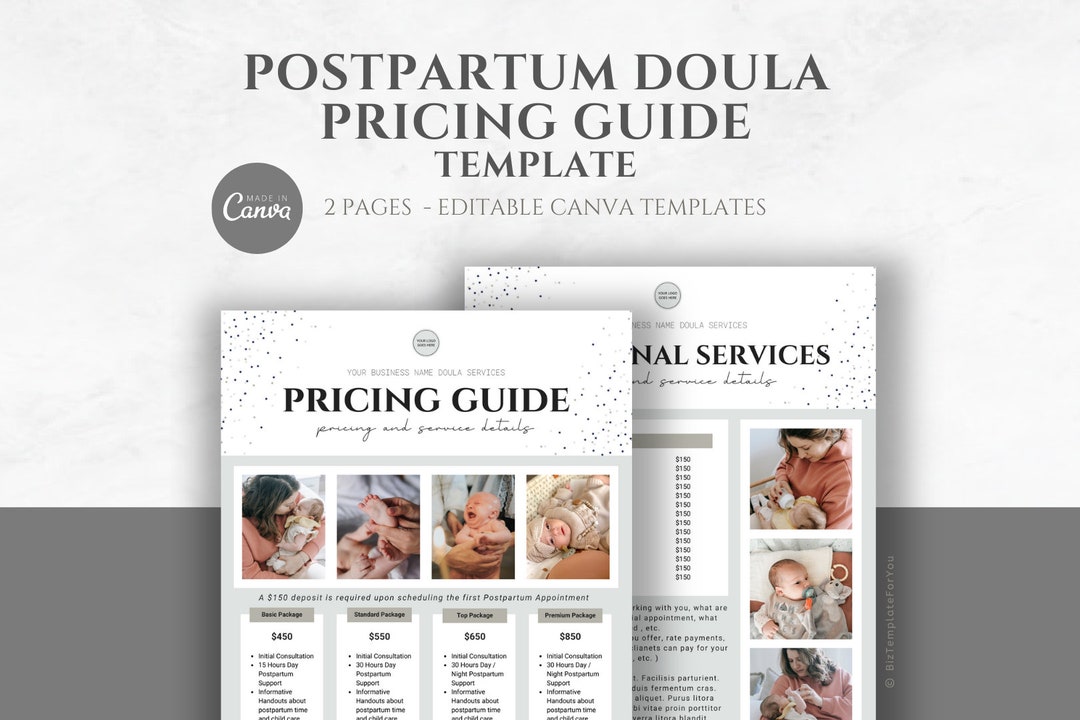 Postpartum Doula Price List, Editable Rate Sheets, Easy Customizable
