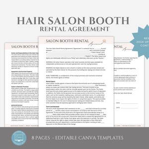 Editable Salon Booth Rental Agreement Template, Professional Booth Contract Template, Station Rental Contract Template editable in Canva
