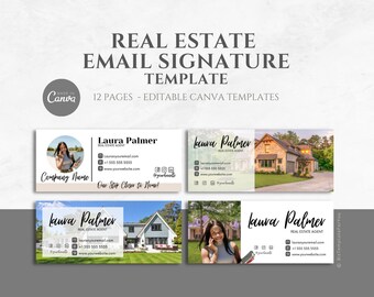 12 Real Estate Email Signature Template, Realtor Signature, Business Branding, Realtor Email Marketing, Fully Editable Canva Templates