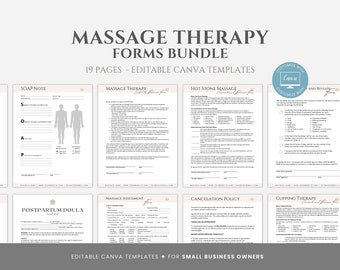 Editable Massage Therapist Forms Bundle, Esthetician Forms Packet for your Spa Business, incl. Client Intake Form and more! Canva Editable