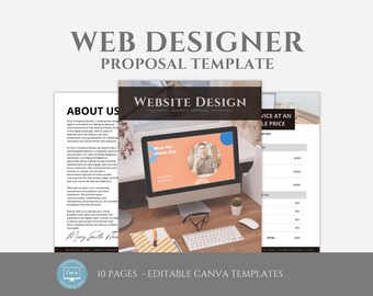 Editable Web Design Proposal Template, Freelance Website Designer Service Business Proposal, Web Developer Proposal,  Canva editable