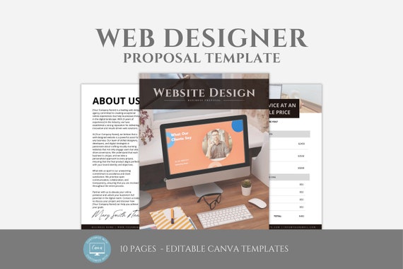 Editable Web Design Proposal Template, Freelance Website Designer Service Business Proposal, Web Developer Proposal,  Canva editable