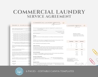 Editable Commercial Laundry Service Agreement Template, Pick and Delivery Laundry Service Contract, Linen Laundry Business, Canva templ.