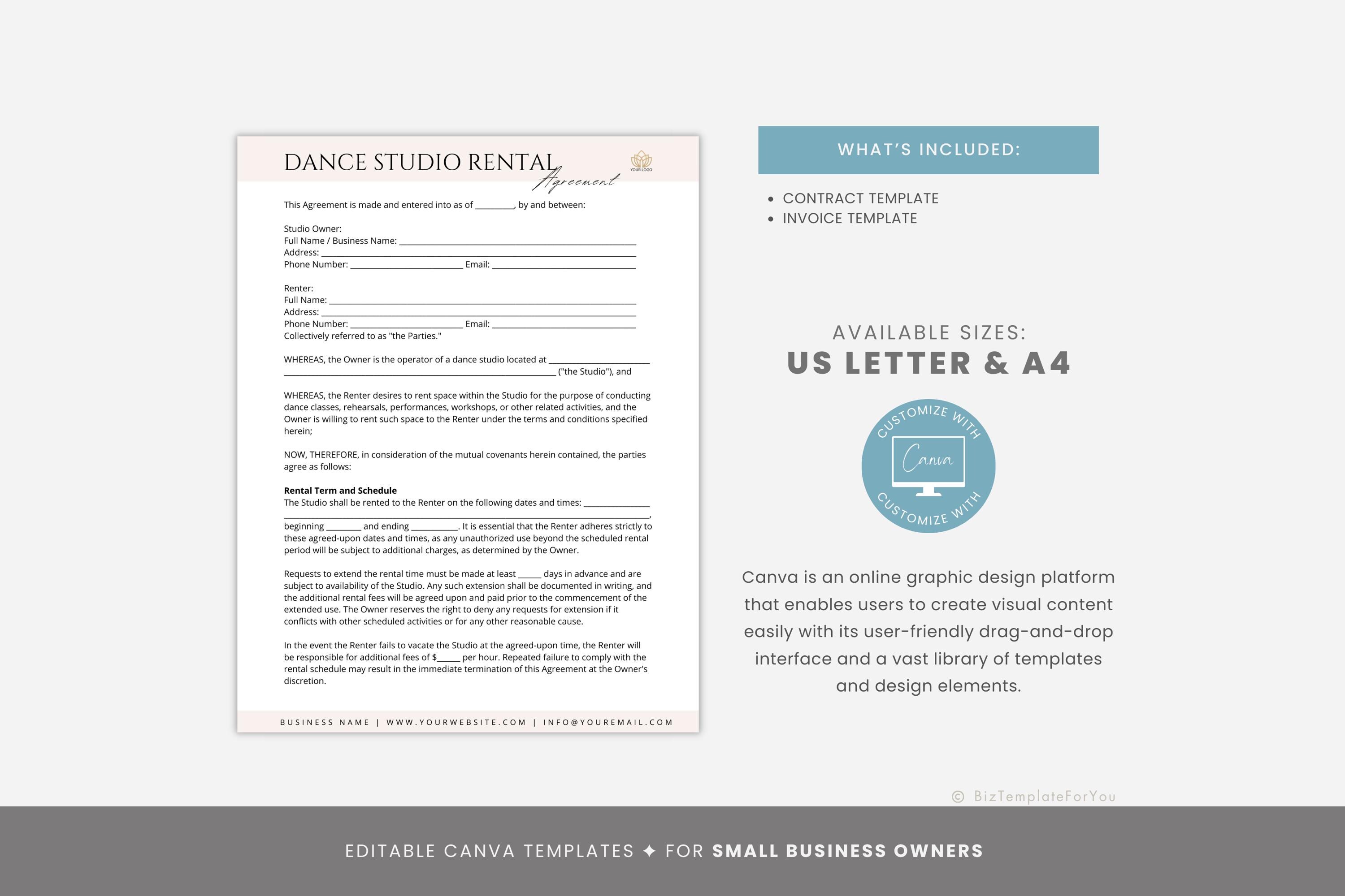 Editable Dance Studio Rental Agreement, Dance School, Dance Business ...