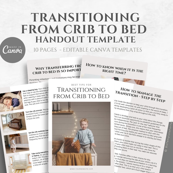 Transitioning from Crib to Bed Guide - Editable Handout Template for Sleep Consultants, Sleep Coaches, Doulas and other Baby Professionals