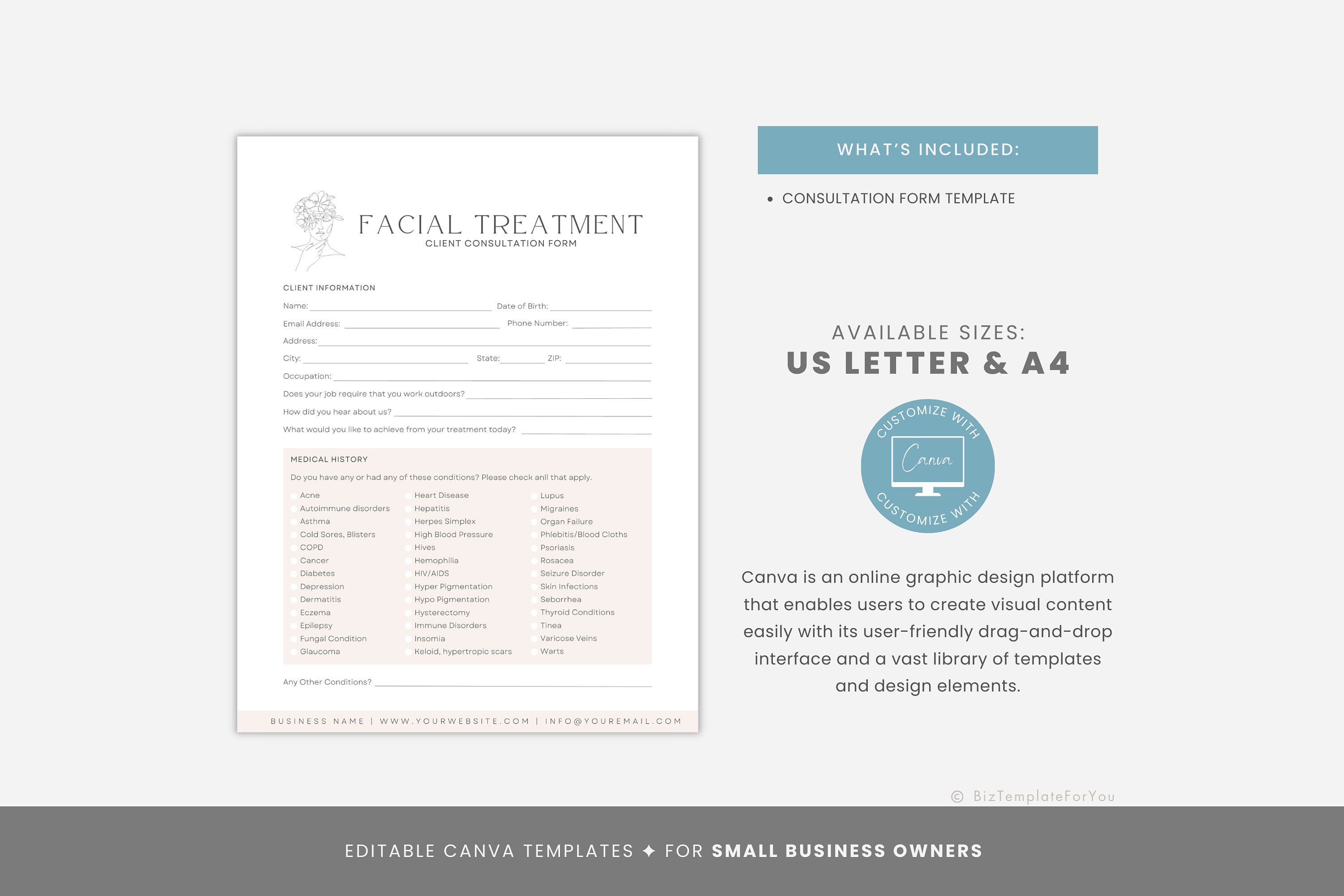 Editable Facial Consultation Form - Esthetician Template, Beauty Salon ...