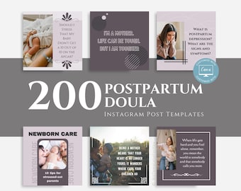 200 Postpartum Doula Instagram Templates, Fully Editable in Canva, Stock Pictures Included, Real Post Ideas, Postpartum Doula Social Media