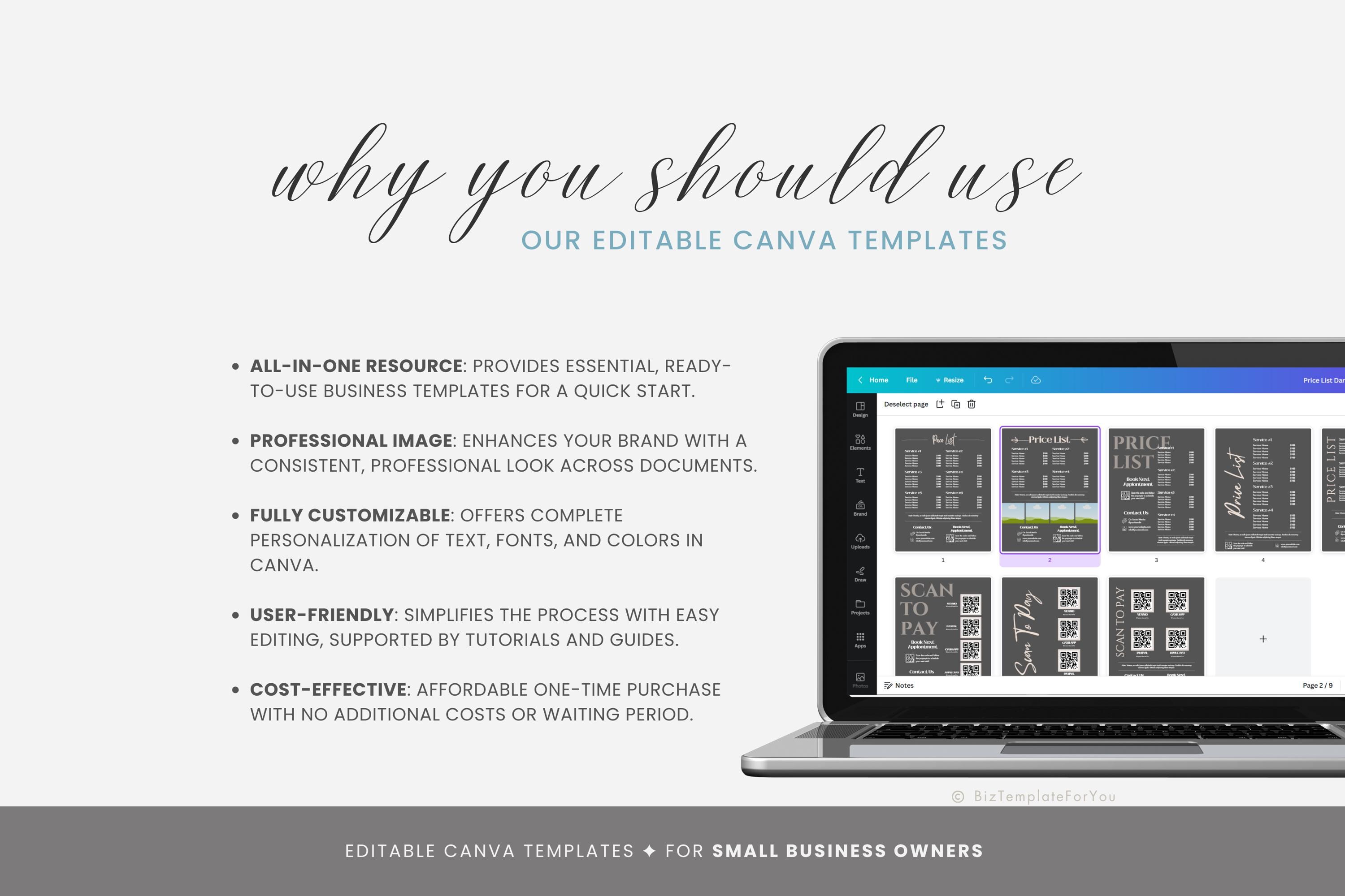 Editable Scan to Pay Template, Small Business Price List Canva Template ...