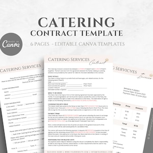Editable Catering Contract Template, Catering Order Form, Catering Service Agreement, Invoice Template, Canva editable