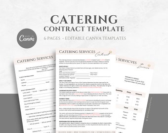 Editable Catering Contract Template, Catering Order Form, Catering Service Agreement, Invoice Template, Canva editable