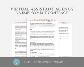 Editable Virtual Assistant Agency Employment Contract Template, Service Agreement between the Agency and VA, Canva editable