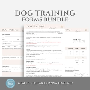 Editable Dog Training Contract Template, Dog Trainer Templates, Dog Training Service Agreement, Dog Training Business Forms, Canva editable