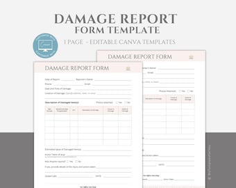 Editable Damage Report Form Template, Incident Report Form, Small Business Template, Accident Report, Canva Template
