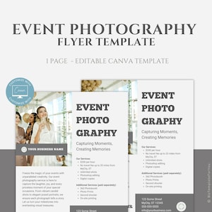 Editable Event Photography Flyer Template, Photography Sell Sheet Template, Event Photographer Marketing Flyer,  Canva Template