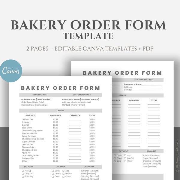 Editable Bakery Order Form Template, Printable Bakery Order Form Template, Small Business Order Form, Cookies Order Template, Canva editable