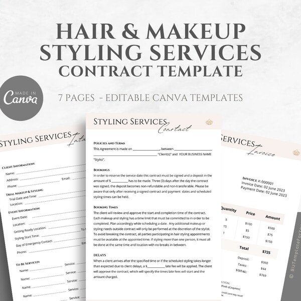 Wedding Hair Invoice Template Etsy