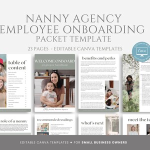Editable Nanny Agency Employee Onboarding Packet Template, Employee Welcome Kit, New Hire Handbook Template, Human Resources, Canva editable