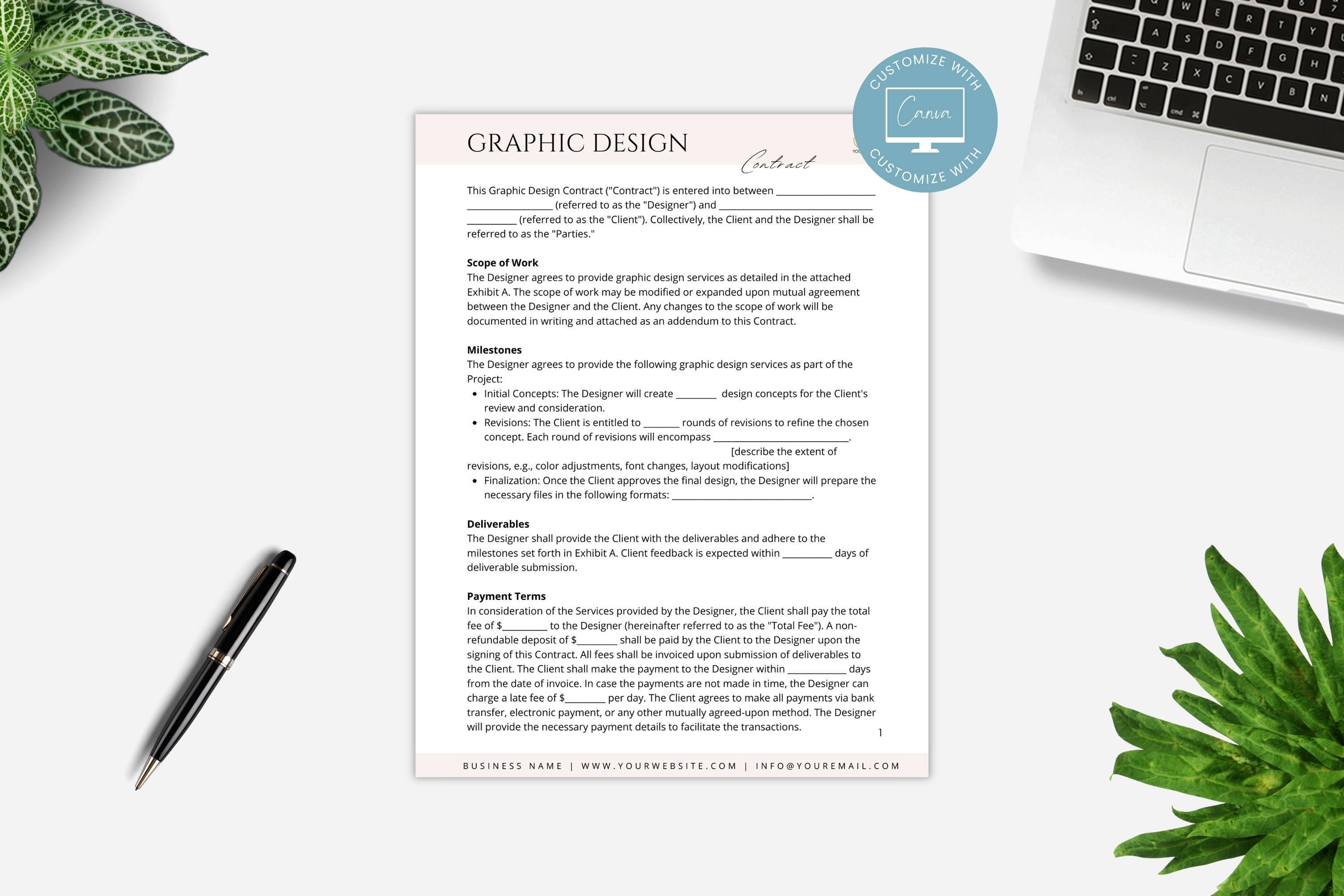 Creative Contract Example Editable Graphic Design Contract Template, Service Agreement for ...