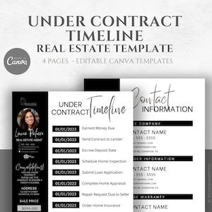 Under Contract Timeline Template for Real Estate Agents and Realtors,  Printable & Textable Real Estate Closing Checklist, Home Buyer Guide