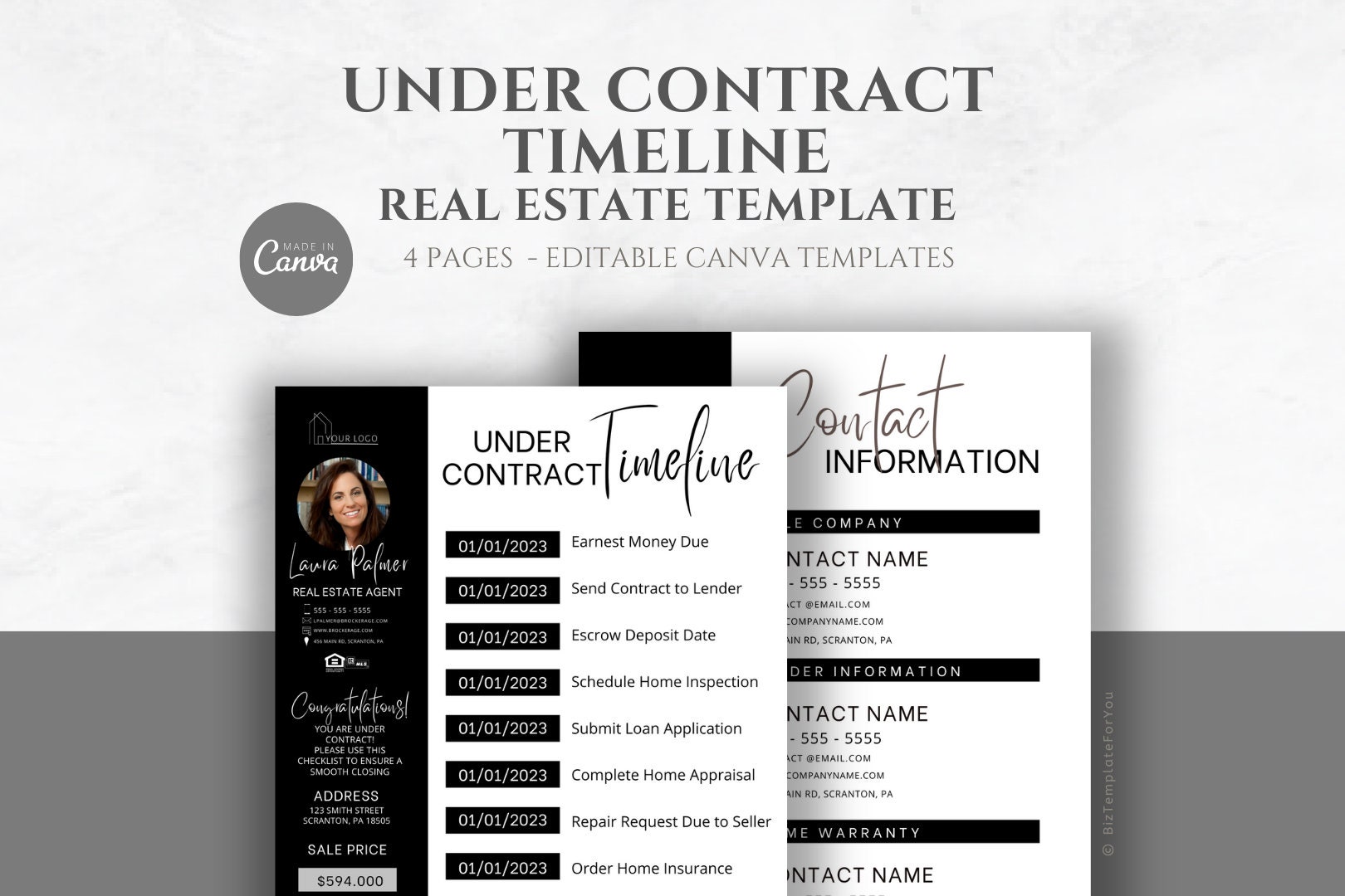 Under Contract Timeline Template for Real Estate Agents and Realtors,  Printable & Textable Real Estate Closing Checklist, Home Buyer Guide