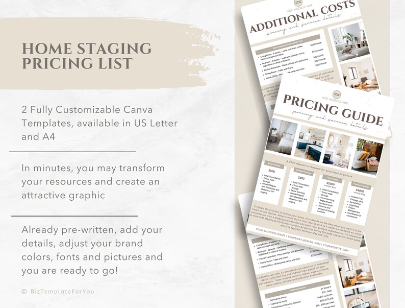 Editable Home Staging Pricing List Template Property Staging Etsy
