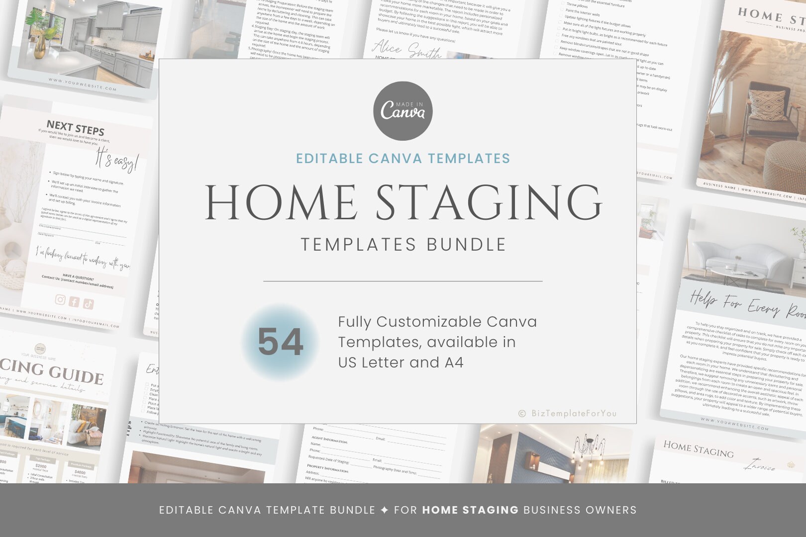 Editable Home Staging Templates Bundle, Property Staging Checklist, Real Estate Home Staging Service Business Forms, Canva editable