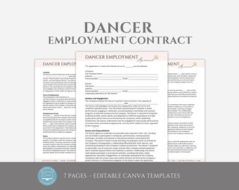 Editable Dancer Contract Template, Dancer Employment Agreement, Employee Contract, Dance Company Form, Artist Contract, Canva editable
