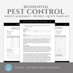 Editable Residential Pest Control Contract Template, Pest Management Services Agreement, Independent Exterminator Agreement, Canva editable