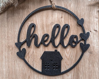 Door sign front door Hello, door wreath welcome, welcome sign