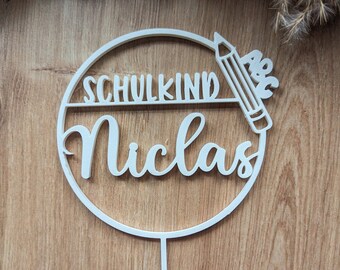 Caketopper Einschulung, Tortenstecker Schulanfang, Schulkind Topper