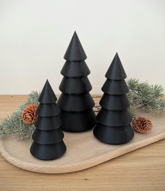 Deko Tannenbaum Set Schwarz 3D Druck – 3er Set moderne Weihnachtsbäume – Weihnachtsdeko & Winterdeko, Tannen Deko minimalistisch