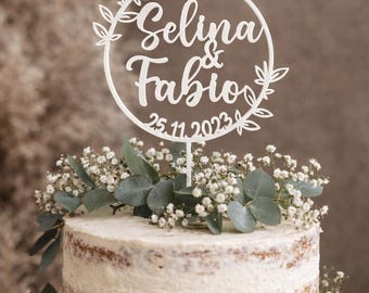 Topo de bolo de casamento com nomes e data, topo de bolo personalizado para bolo de casamento