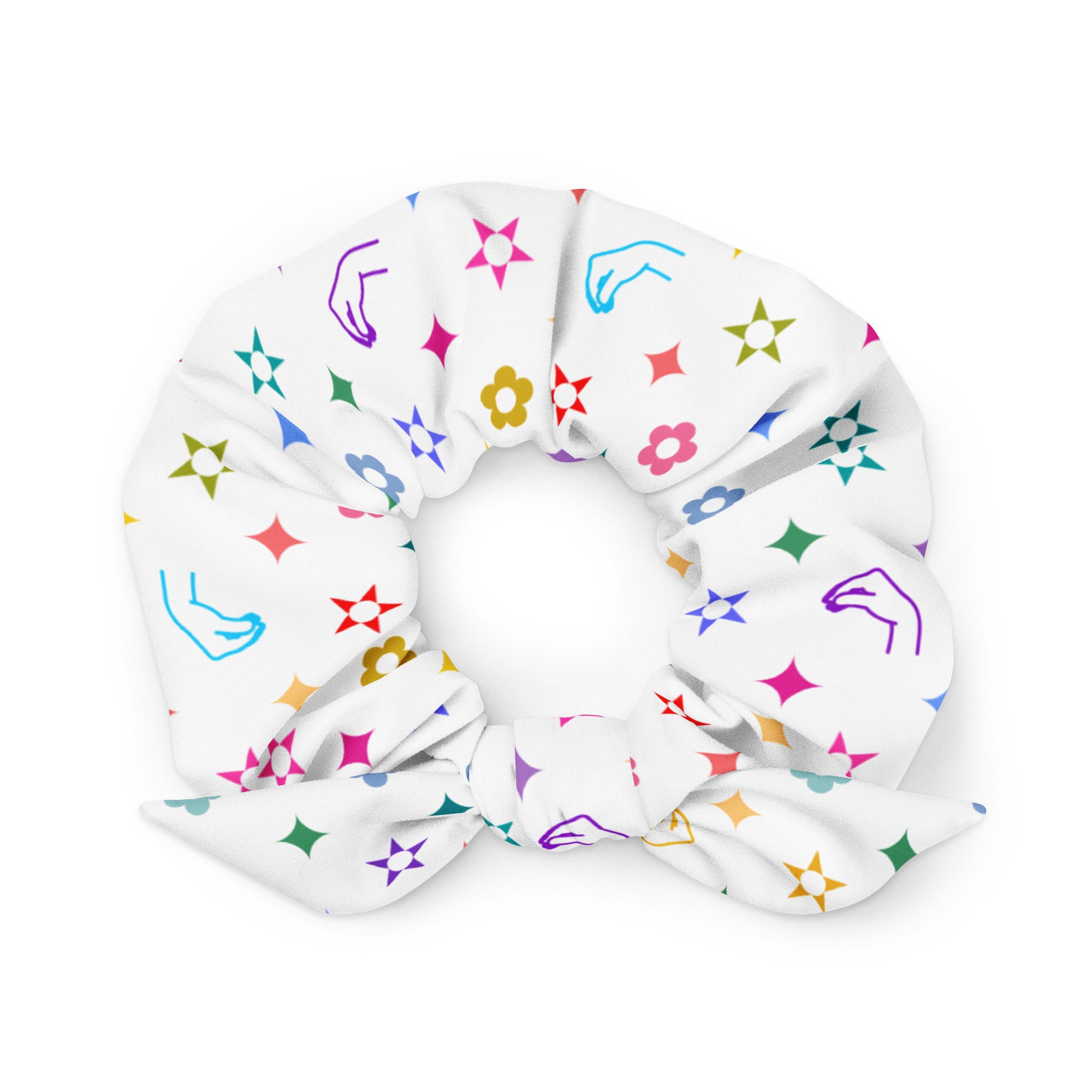 Hair Scrunchie Luxury white and colorful Monogram. New Louis Vuitton White Multicolor Silk Scrunchie With Gold Charm main image 4