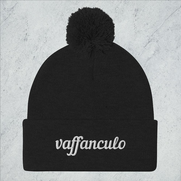 Vaffanculo pom-pom embroidered beanie knit cap - funny Italian gift for men & women - winter hat