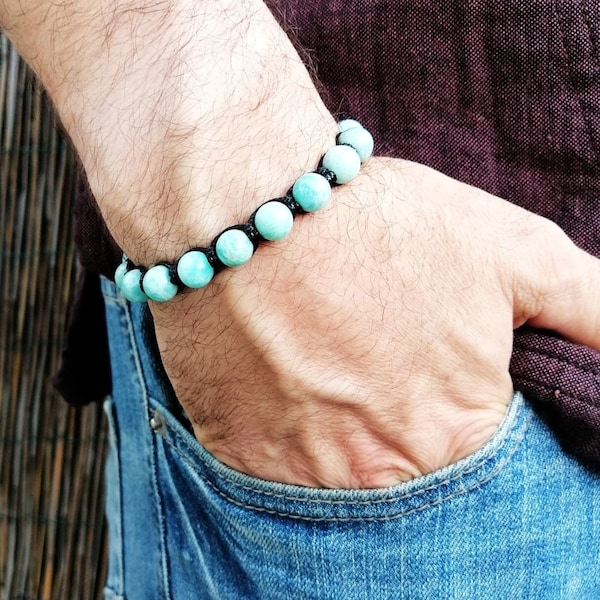 Bracelet Amazonite, Shamballa Fait Main, Bracelet Homme Femme, Protection Spirituelle, Artisanat, Macramé, Pierres Naturelles, Amulette.