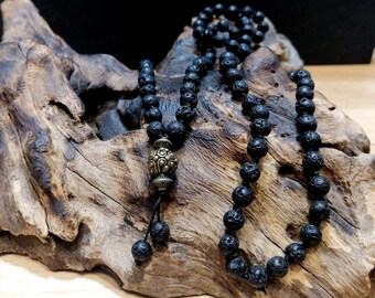 108 Beads Prayer Necklace Natural Green Stripe Onyx Stone Buddhist Buddha Meditation Bead Mala Necklace Women Men Jewelry Gifts - Bracelets